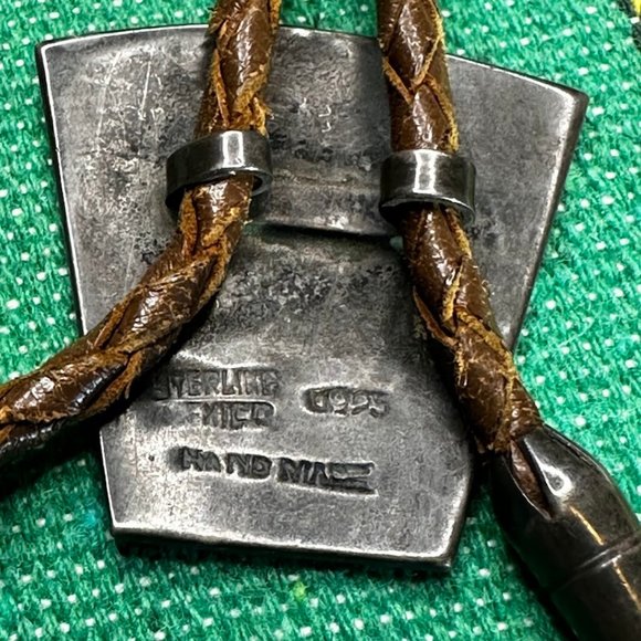 VINTAGE Mexican Sterling & Malachite Bolo Tie - Picture 7 of 7